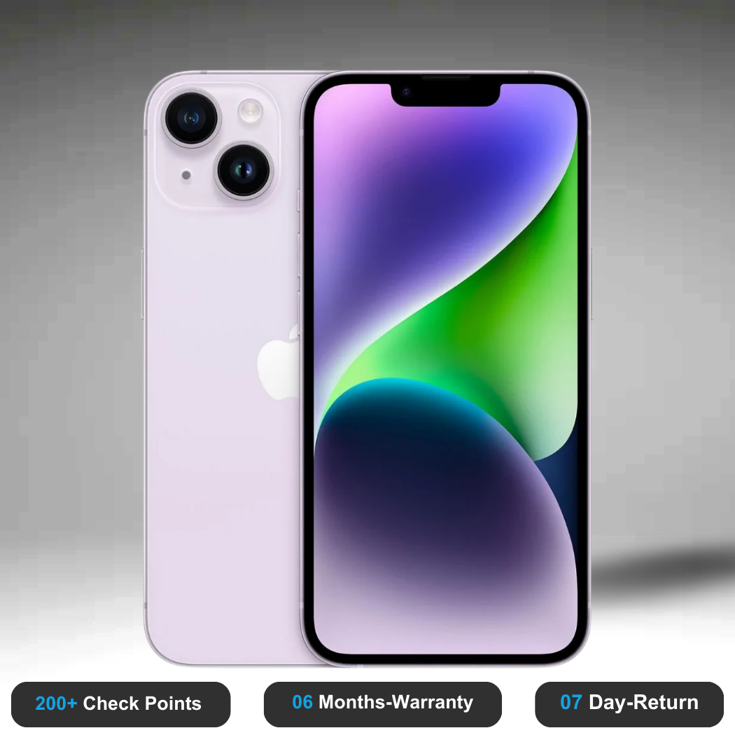 Apple iPhone 14 - Refurbished- Experience the quality of new-like condition with zero scratches. Backed by a 6-month warranty and 7-day replacement policy. Shop now at Easyphones!