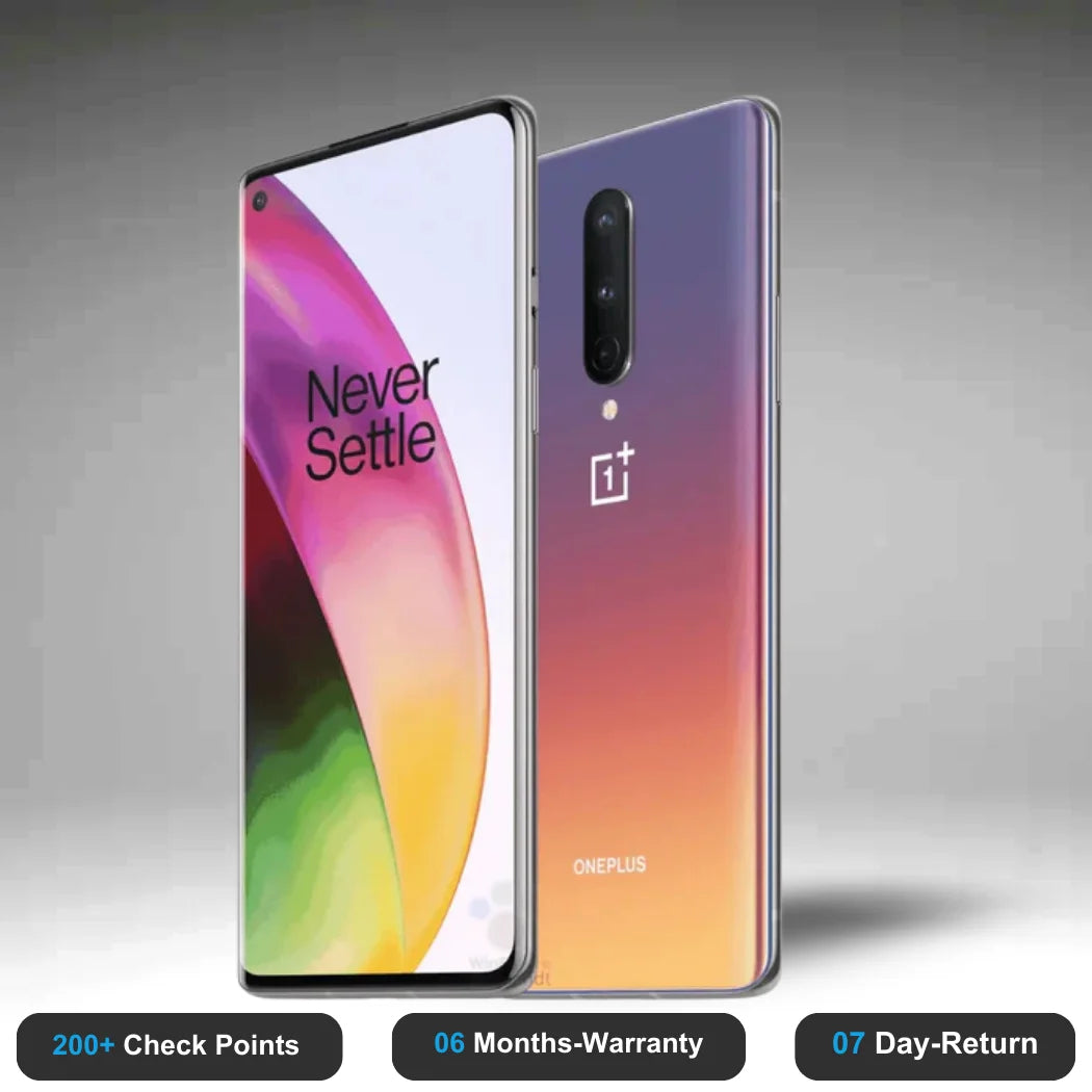 OnePlus 8 - Refurbished- Experience the quality of new-like condition with zero scratches. Backed by a 6-month warranty and 7-day replacement policy. Shop now at Easyphones!