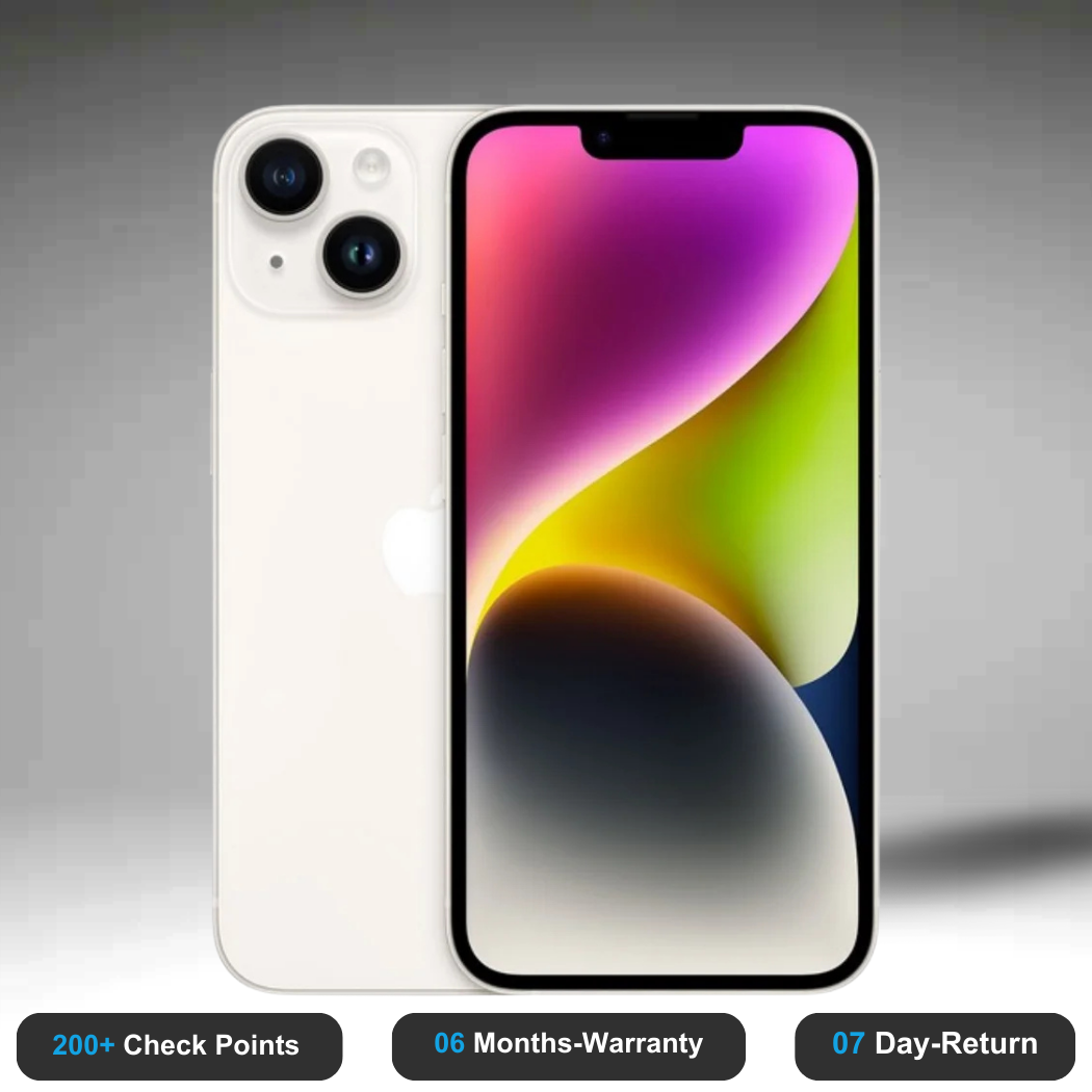 Apple iPhone 14 - Refurbished- Experience the quality of new-like condition with zero scratches. Backed by a 6-month warranty and 7-day replacement policy. Shop now at Easyphones!