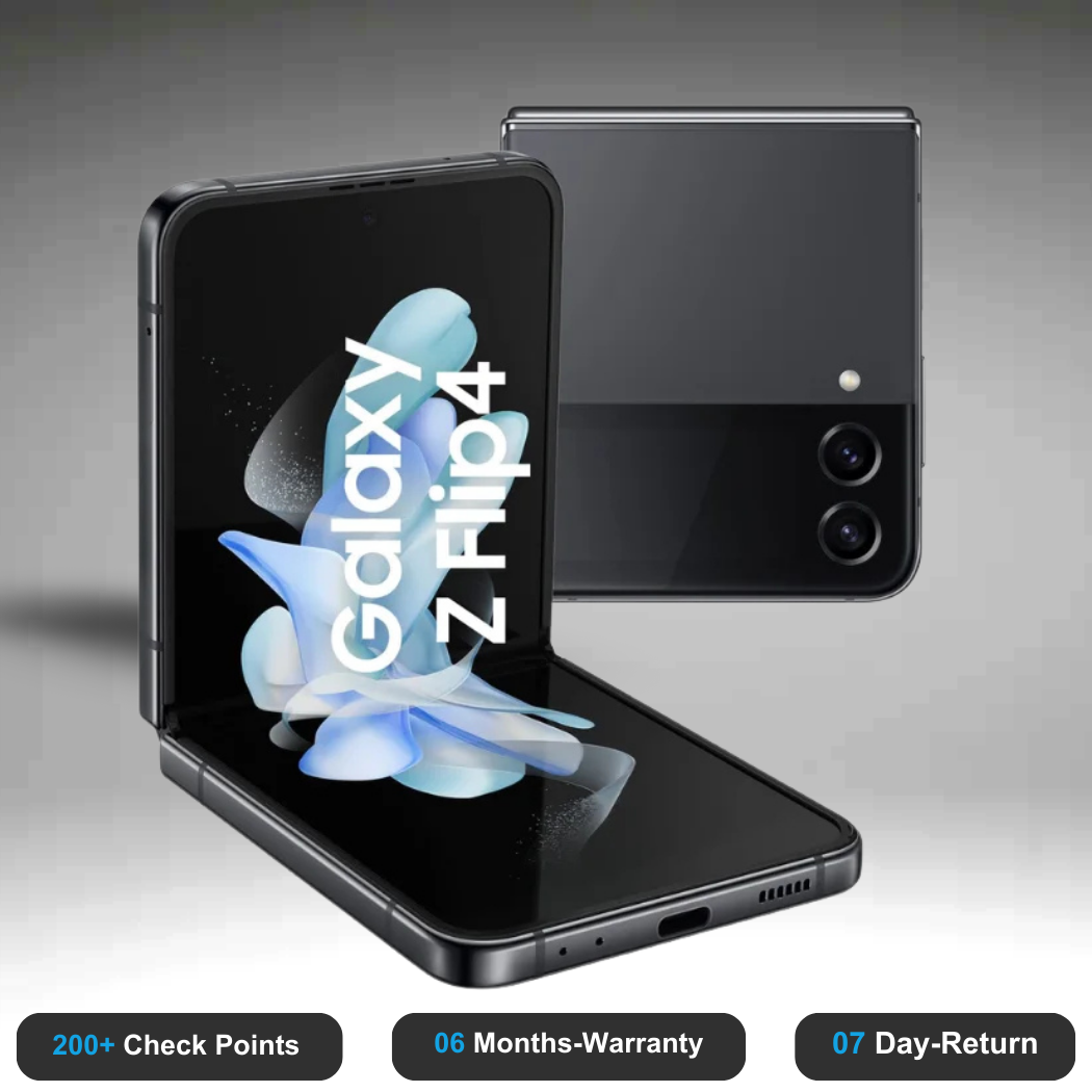 Samsung Galaxy Z Flip4 5G - Refurbished- Experience the quality of new-like condition with zero scratches. Backed by a 6-month warranty and 7-day replacement policy. Shop now at Easyphones!