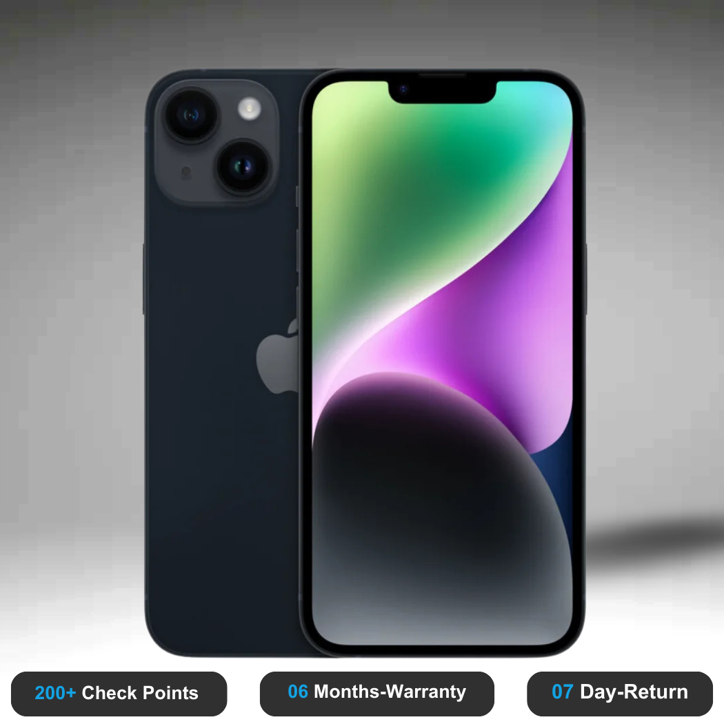 Apple iPhone 14 - Refurbished- Experience the quality of new-like condition with zero scratches. Backed by a 6-month warranty and 7-day replacement policy. Shop now at Easyphones!
