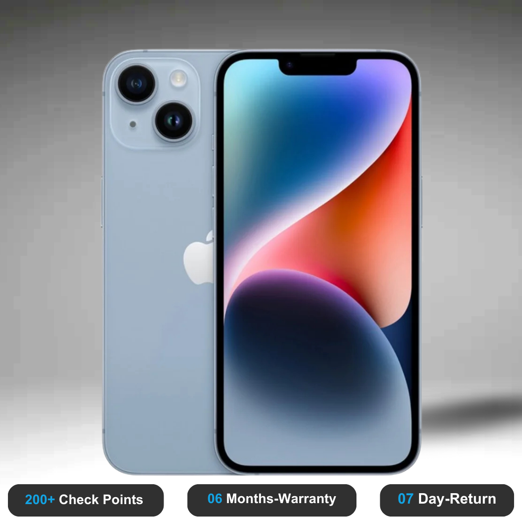 Apple iPhone 14 - Refurbished- Experience the quality of new-like condition with zero scratches. Backed by a 6-month warranty and 7-day replacement policy. Shop now at Easyphones!