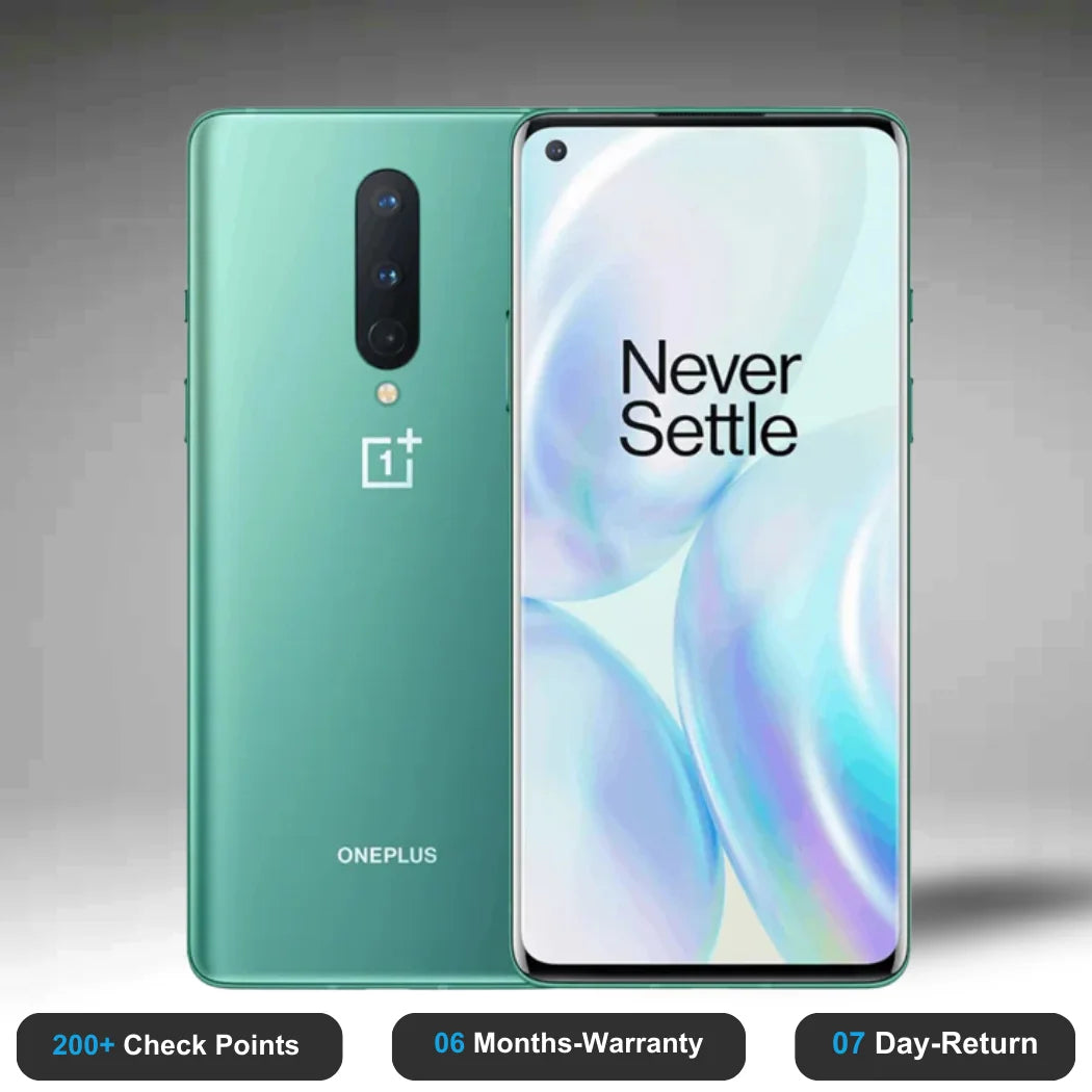 OnePlus 8 - Refurbished- Experience the quality of new-like condition with zero scratches. Backed by a 6-month warranty and 7-day replacement policy. Shop now at Easyphones!
