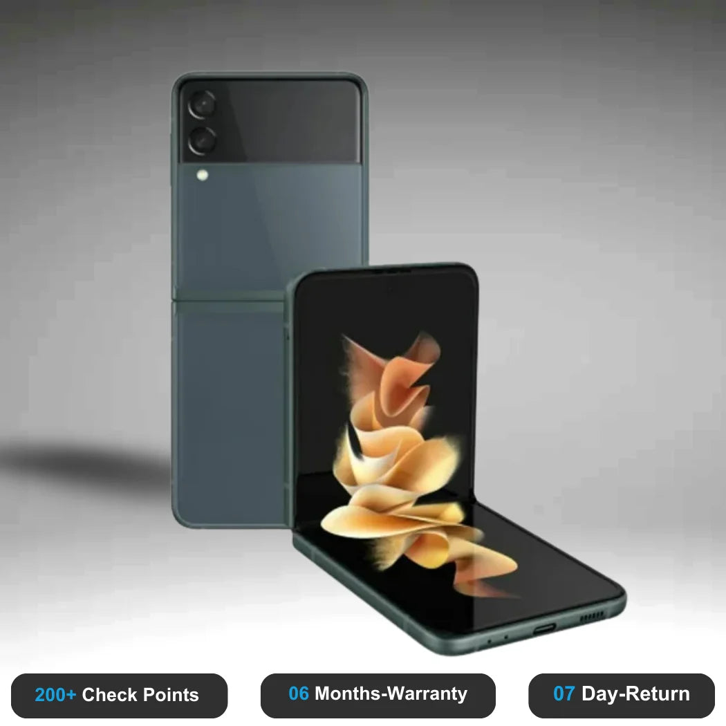 Samsung Galaxy Z Flip3 5G - Refurbished- Experience the quality of new-like condition with zero scratches. Backed by a 6-month warranty and 7-day replacement policy. Shop now at Easyphones!