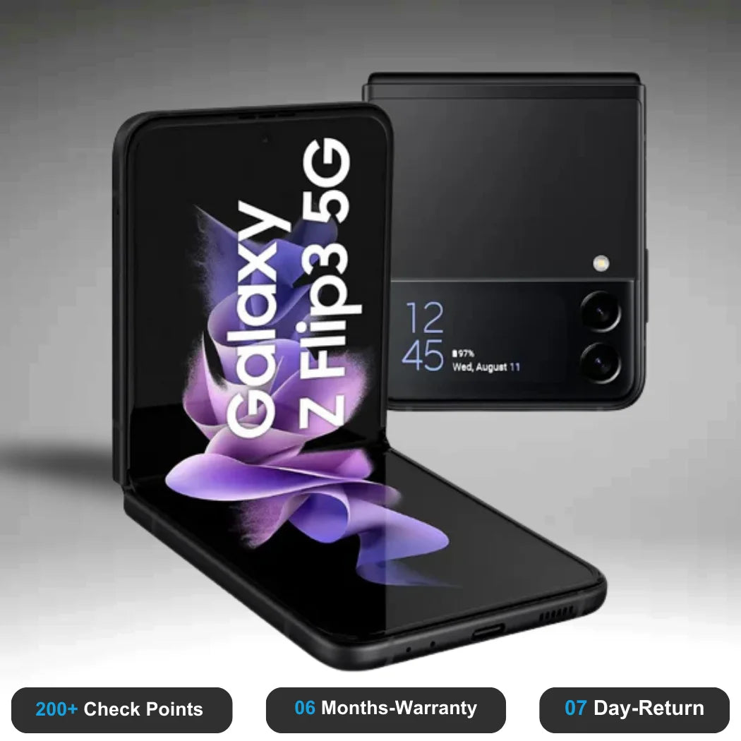 Samsung Galaxy Z Flip3 5G - Refurbished- Experience the quality of new-like condition with zero scratches. Backed by a 6-month warranty and 7-day replacement policy. Shop now at Easyphones!