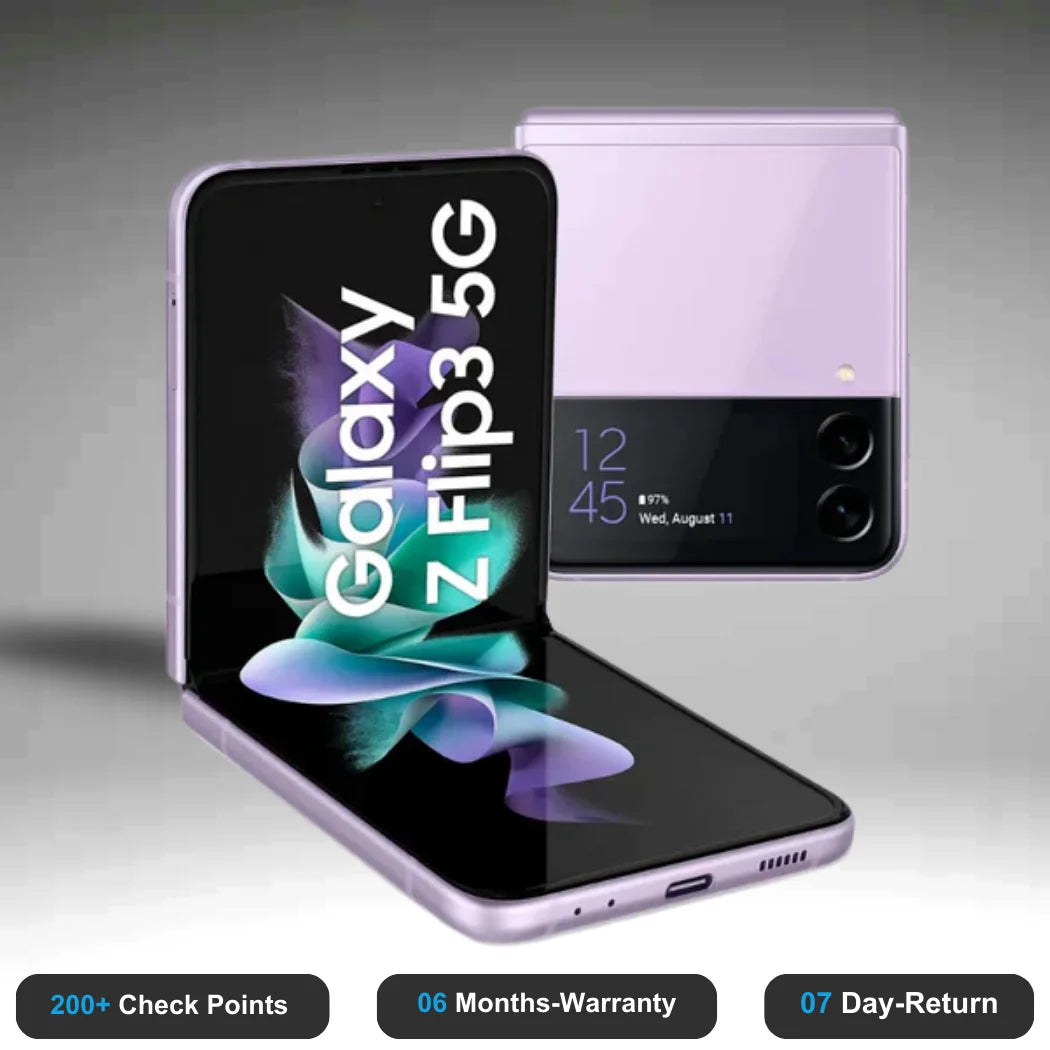 Samsung Galaxy Z Flip3 5G - Refurbished- Experience the quality of new-like condition with zero scratches. Backed by a 6-month warranty and 7-day replacement policy. Shop now at Easyphones!