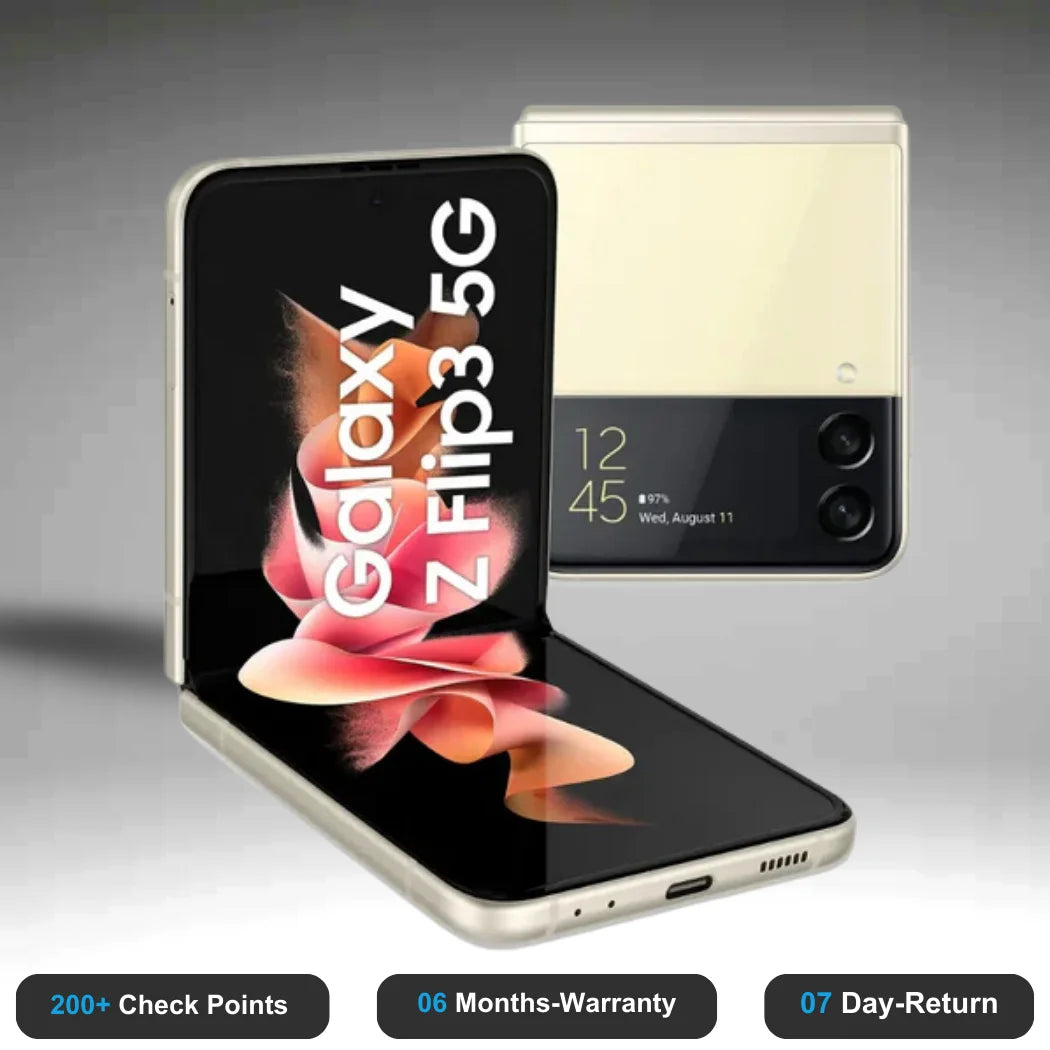Samsung Galaxy Z Flip3 5G - Refurbished- Experience the quality of new-like condition with zero scratches. Backed by a 6-month warranty and 7-day replacement policy. Shop now at Easyphones!