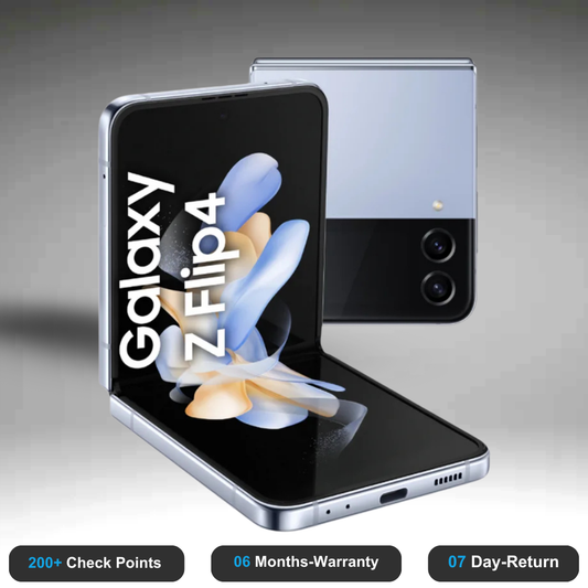 Samsung Galaxy Z Flip4 5G - Refurbished- Experience the quality of new-like condition with zero scratches. Backed by a 6-month warranty and 7-day replacement policy. Shop now at Easyphones!